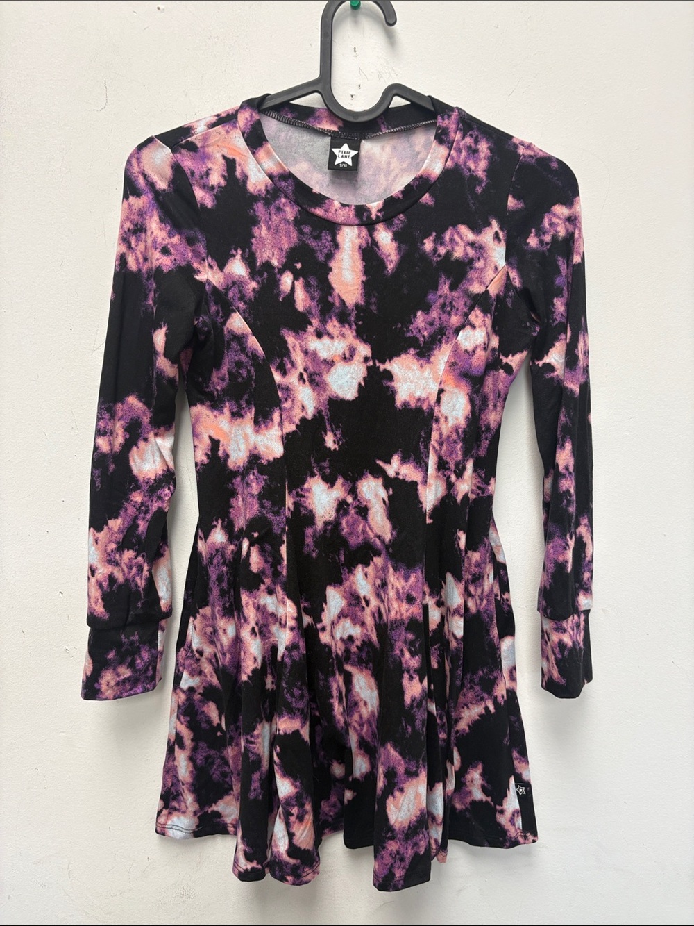 Pixie Lane Tie-Dye Long Sleeve Swing Top - Pink & Black